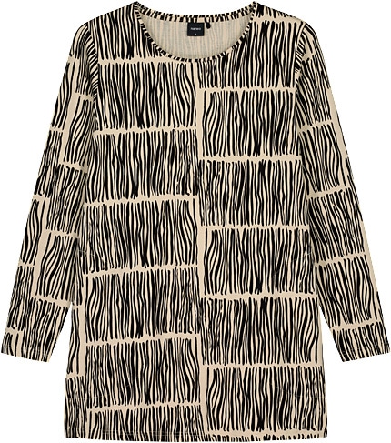 Mukava ja tyylikäs Ruoko-trikootunika ihastuttaa harmonisella kaksisävyisellä kuosillaan ja käytännöllisyydellään. Materiaali on miellyttävän tuntuista ja helppohoitoista puuvilla-elastaani-neulosta. Saatavilla myös Ruoko-mekko.