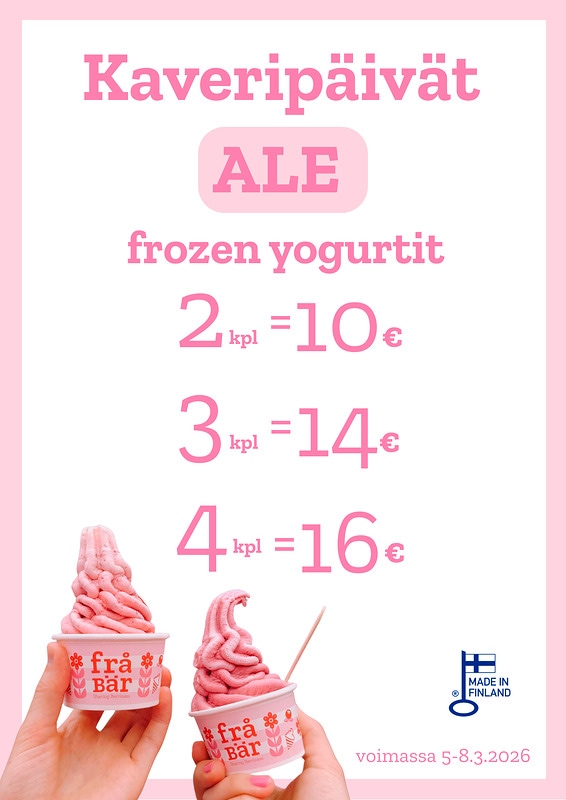 Herkuttele kavereiden kanssa edullisemmin <3. Fråbär frozen yogurtit aina kotimaisista raaka-aineista, lisäaineettomasti ja ilman valkoista sokeria. 