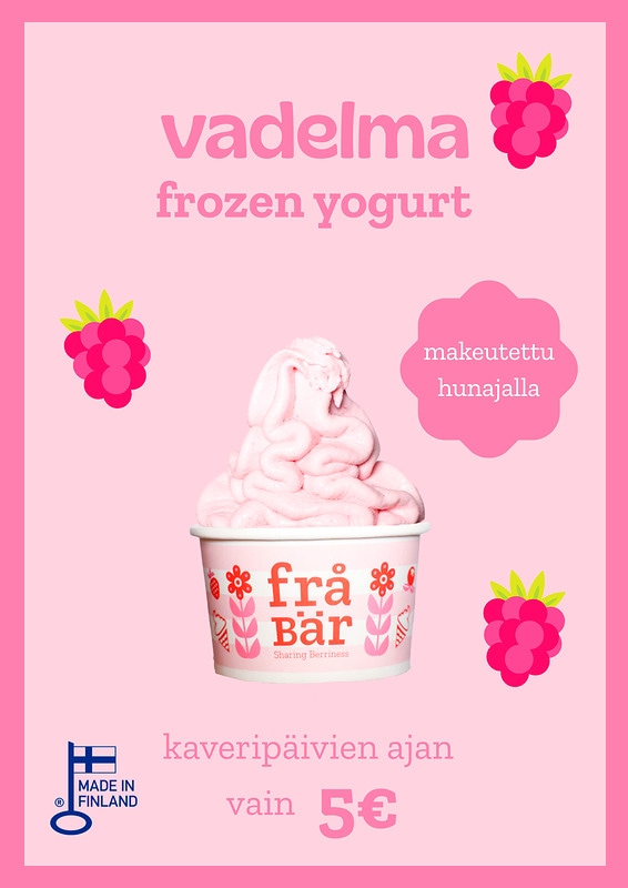 Kampin suosituin frozen yogurt maku! Aina kotimaisista raaka-aineista, lisäaineettomasti ja ilman valkoista sokeria. 